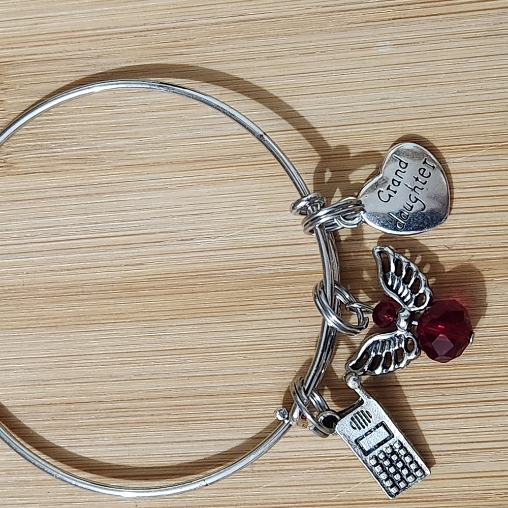 Handmade Birthstone Bracelet Adjustable Bangle Granddaughter Silver Angel Charm - Picture 2 of 5
